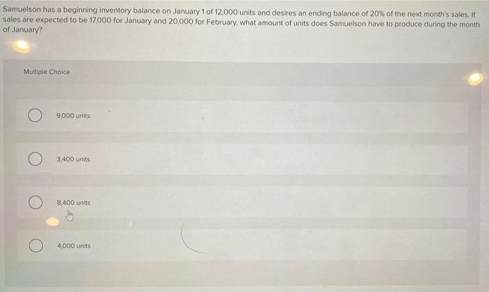  Samuelson has a beginning inventory balance on January 1 of 12,000