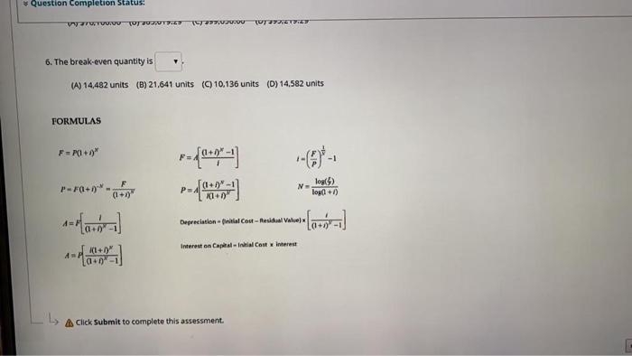 ($) Variable Cost per Unit (S) Residual Value (S) Selling Price per
