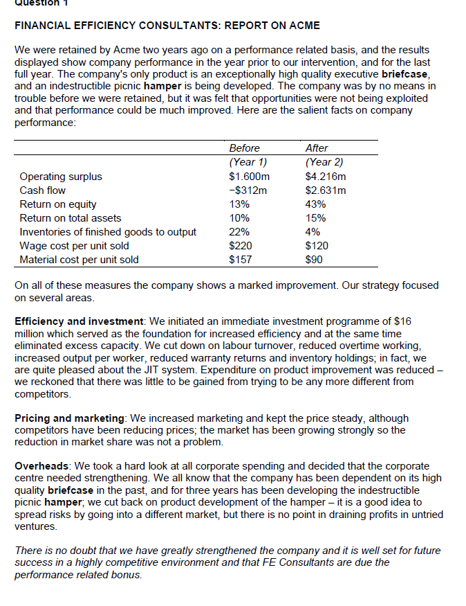 Strategic Planning: performance analysis & strategy implementation Required: 1) Do you agree