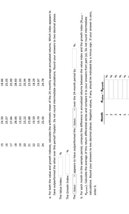 you have collected the monthly returns to an index of large-cap value
