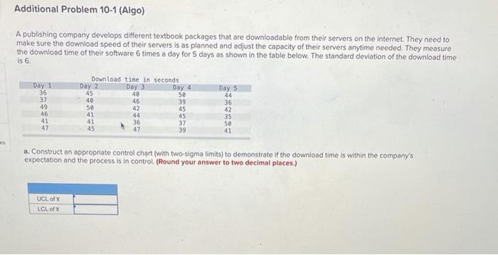 Additional Problem 10-1 (Algo) A publishing company develops different textbook packages