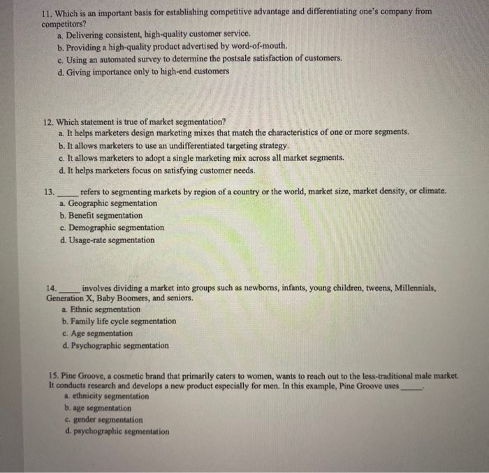  11. Which is an important basis for establishing competitive advantage and