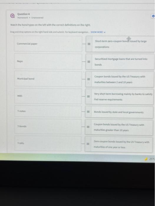  Question Match the bond types on the left with the correct