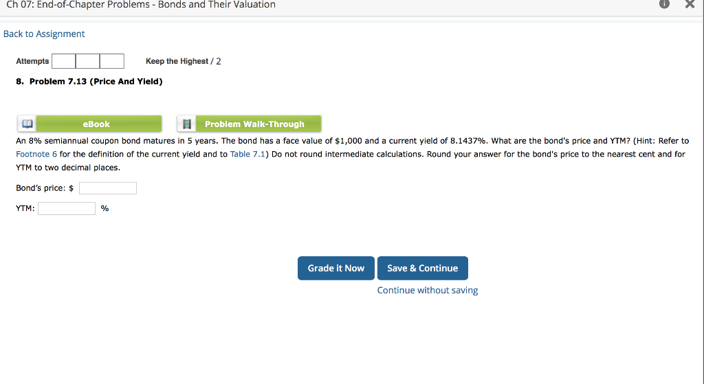  Ch 07: End-of-Chapter Problems - Bonds and Their Valuation Back to