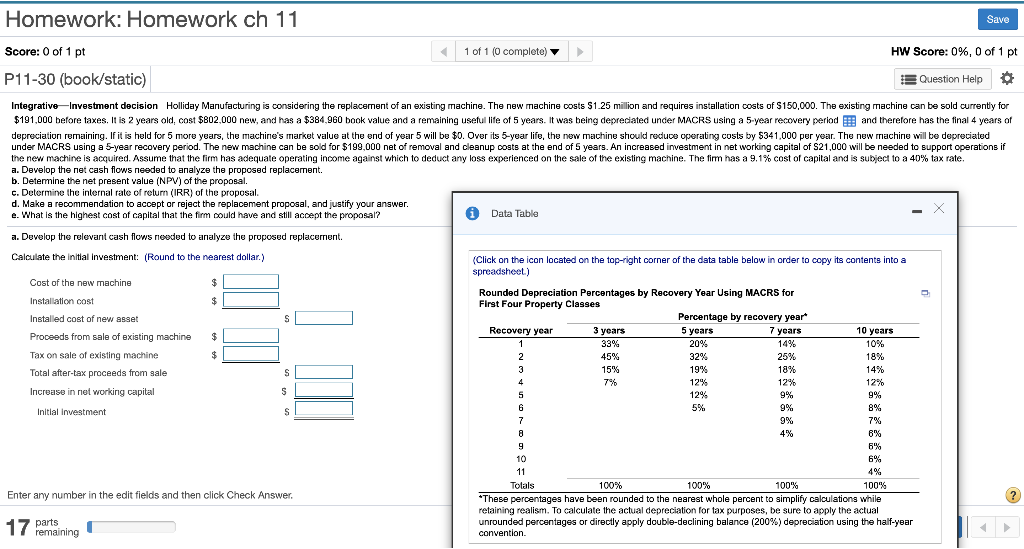 a. Develop the net cash flows needed to analyze the proposed replacement.