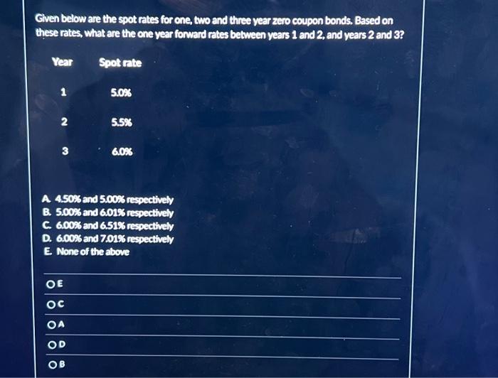  Given below are the spot rates for one, two and three