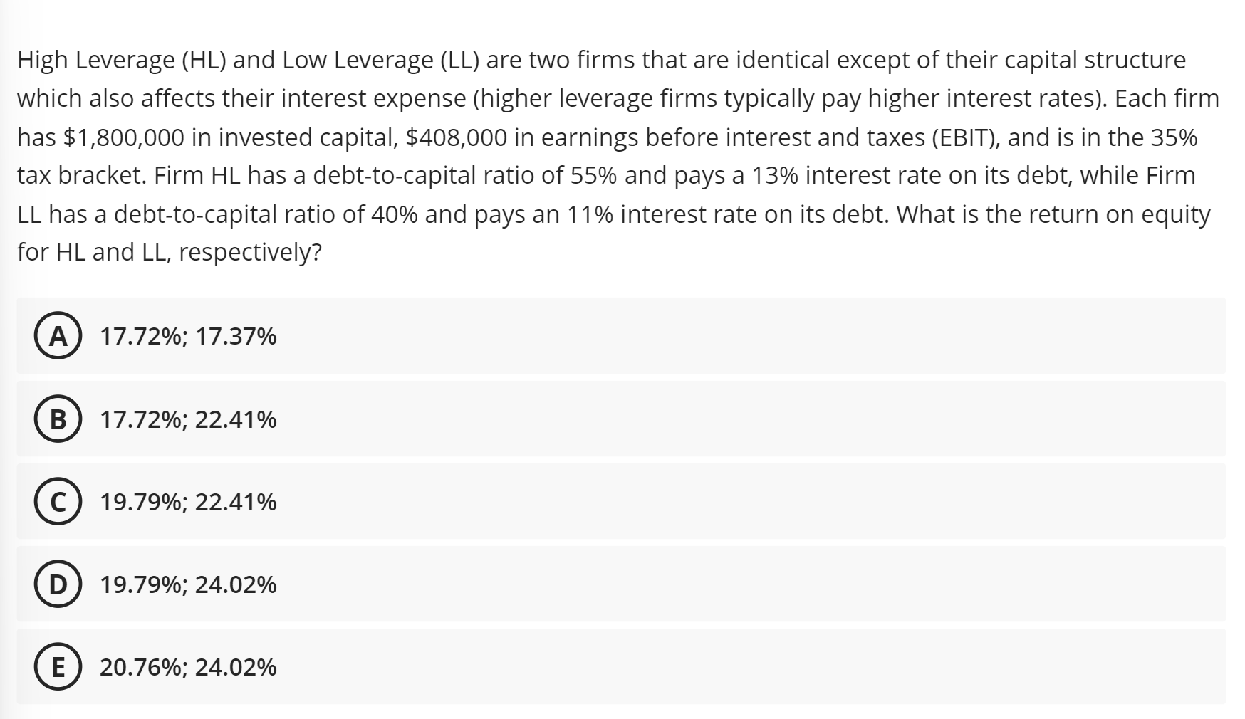 thanks High Leverage (HL) and Low Leverage (LL) are two firms that