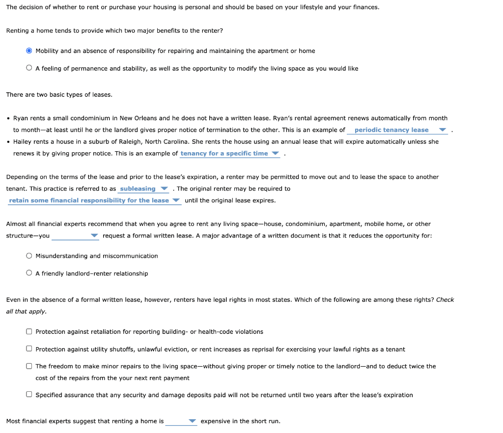 Drop-down option one: periodic tenancy lease, tendency for a specific time Drop-down