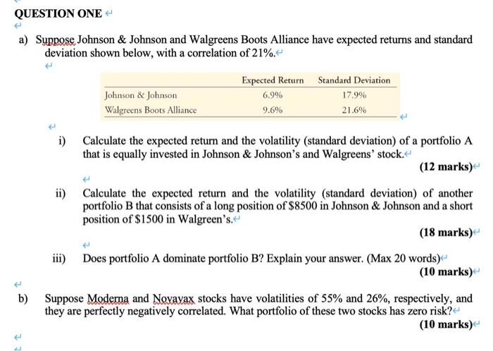  QUESTION ONE a) Suppose Johnson & Johnson and Walgreens Boots Alliance