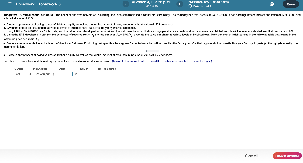  PLEASE ANSWER A-E. E Homework: Homework 6 Question 4, P13-26 (simil...