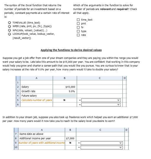 . The syntax of the Excel function that reburns the number of