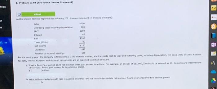  4. Problem 17.04 (Pro Forma Income Statement) Tools AZ $200 40