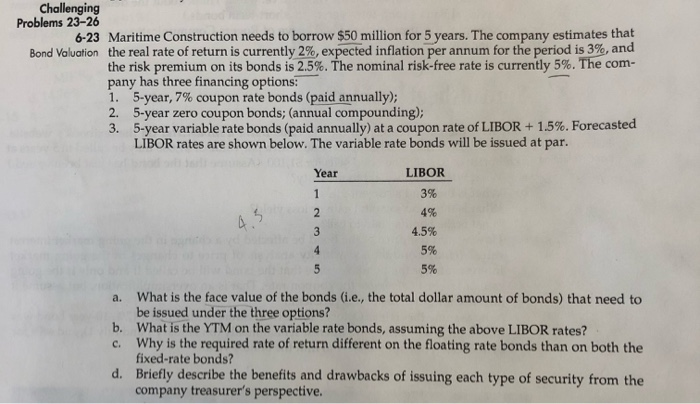  Challenging Problems 23-26 6-23 Maritime Construction needs to borrow $50 million