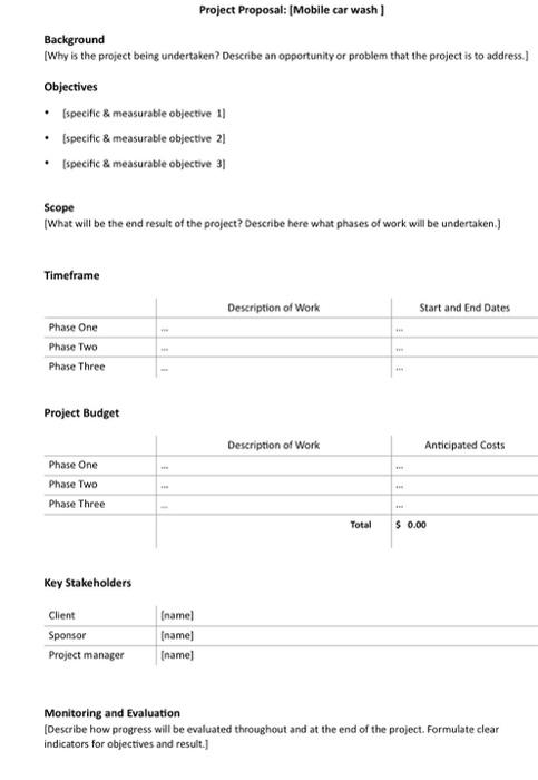  Project Proposal: (Mobile car wash ] Background [Why is the project