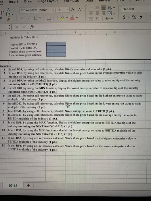 awape enterprise value to ales multiple in Table 10.1, estimate Nike's share