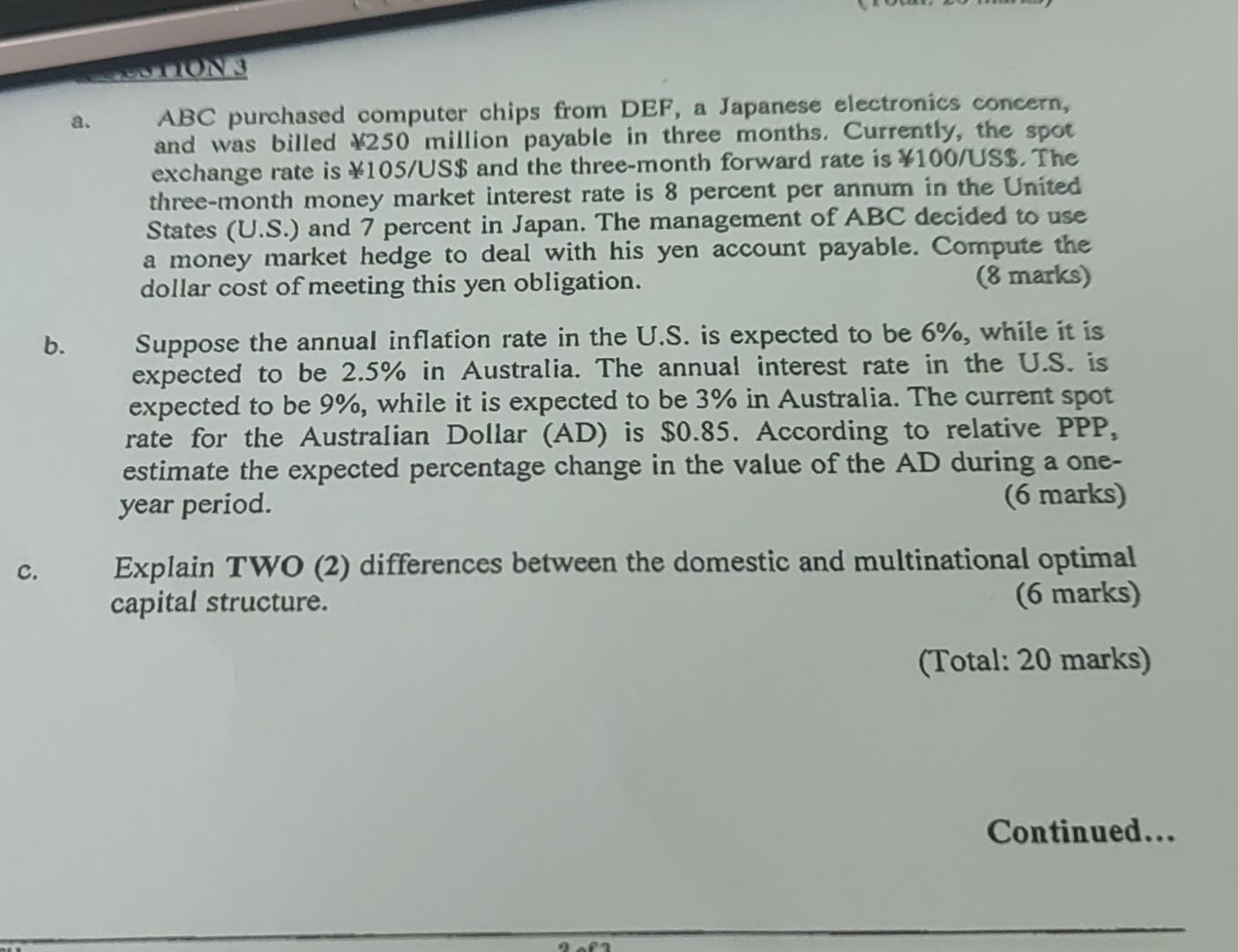 a. ABC purchased computer chips from DEF, a Japanese electronics concern,