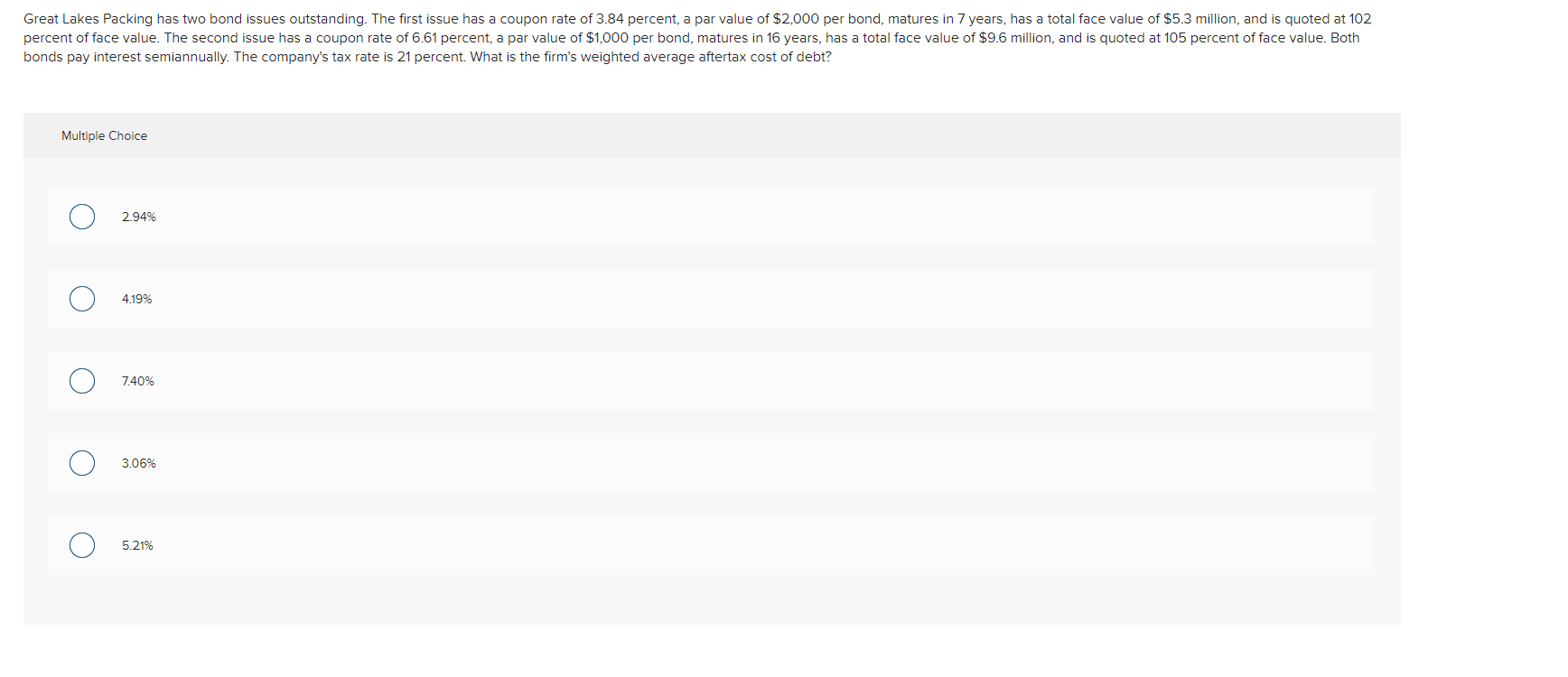Great Lakes Packing has two bond issues outstanding. The first issue has