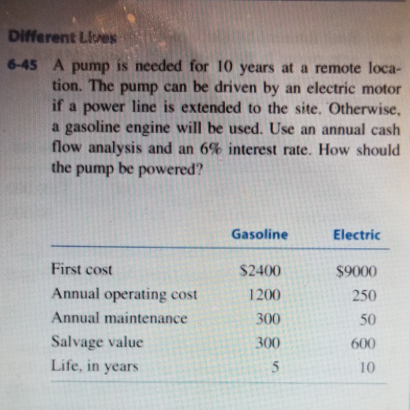 6-45 Different Lives A pump is needed for 10 years at