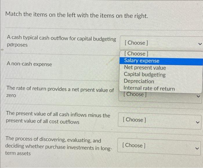  Match the items on the left with the items on the