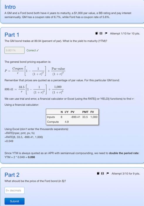 *** please solve part 2 and show work Intro A GM and