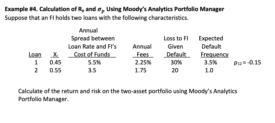 Example \#4. Calculation of Rp and p Using Moody's Analytics Portfolio