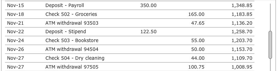 doorway of the kitchen with his check register in one hand and