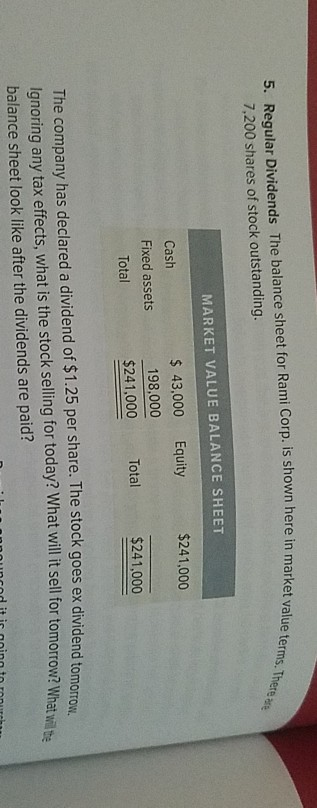  show all work 5. Regular Dividends The balance sheet for Rami