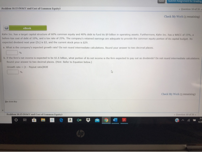  Save Submit Assignment for Grading Problem 10.15 (WACC and Cost of