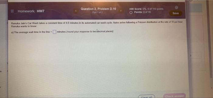 operations management Homework: HW7 Question 2, Problem D.16 Part 1 of 2