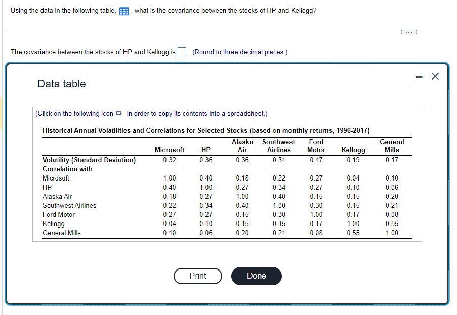 Q3: Using the data in the following table, what is the covariance