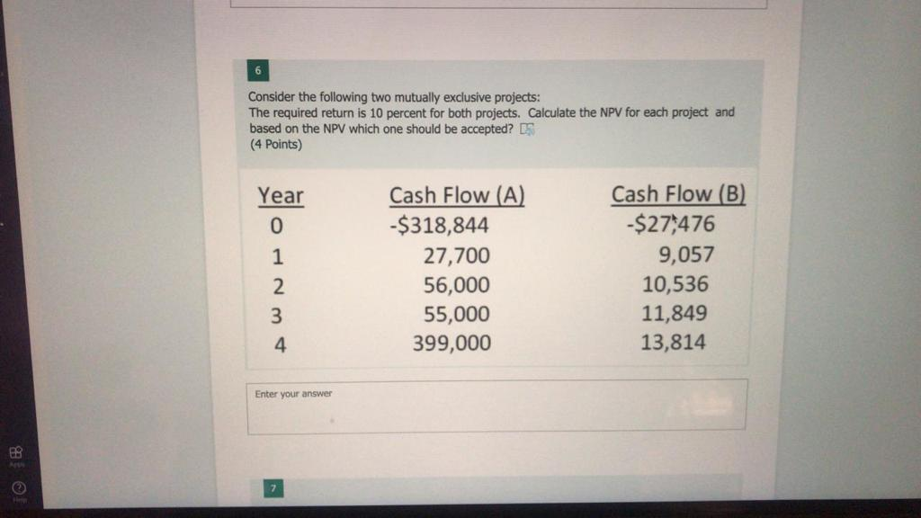  Consider the following two mutually exclusive projects: The required return is