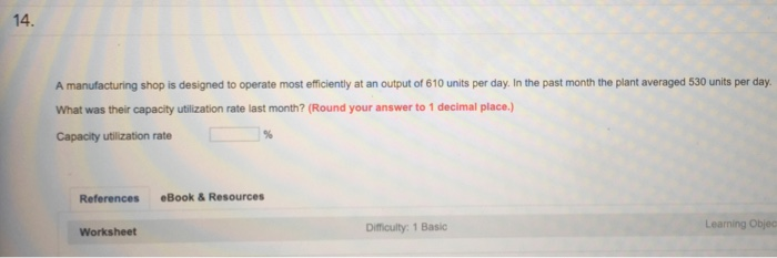  14. A manufacturing shop is designed to operate most efficiently at