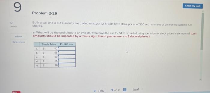  9 10 points Book References Mr Check my work Problem 2-29