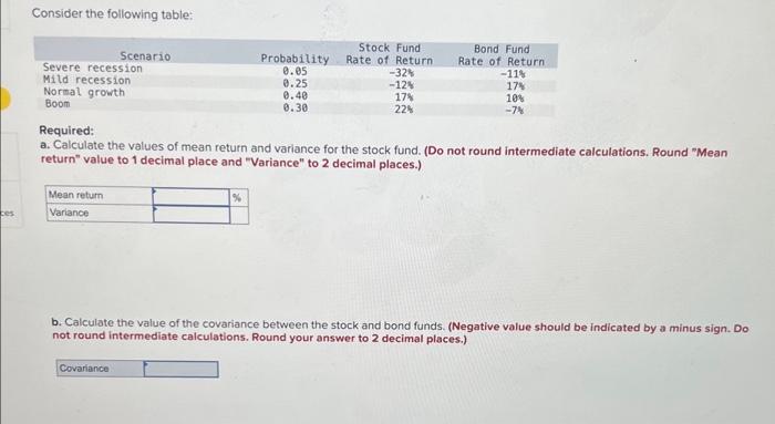 together Consider the following table: Required: a. Calculate the values of