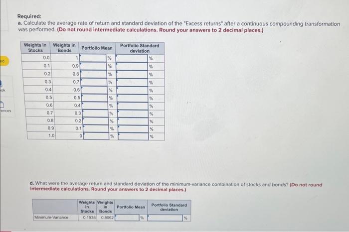 calculations. Round "Mean return" value to 1 decimal place and "Variance" to