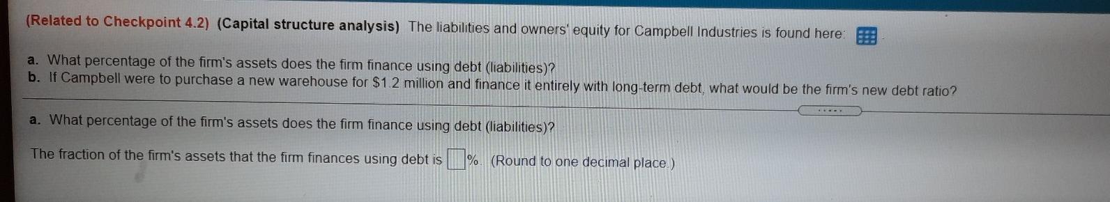Old MathJax webview (Related to Checkpoint 4.2) (Capital structure analysis) The liabilities