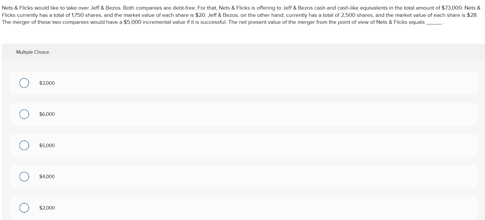 Multiple Choice $3,000 $6,000 $5,000 $4,000 $2,000