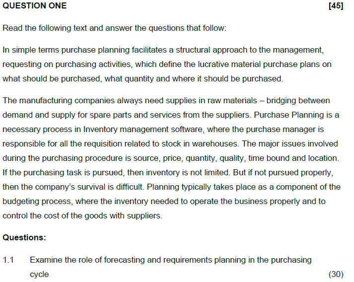  QUESTION ONE [45] Read the following text and answer the questions