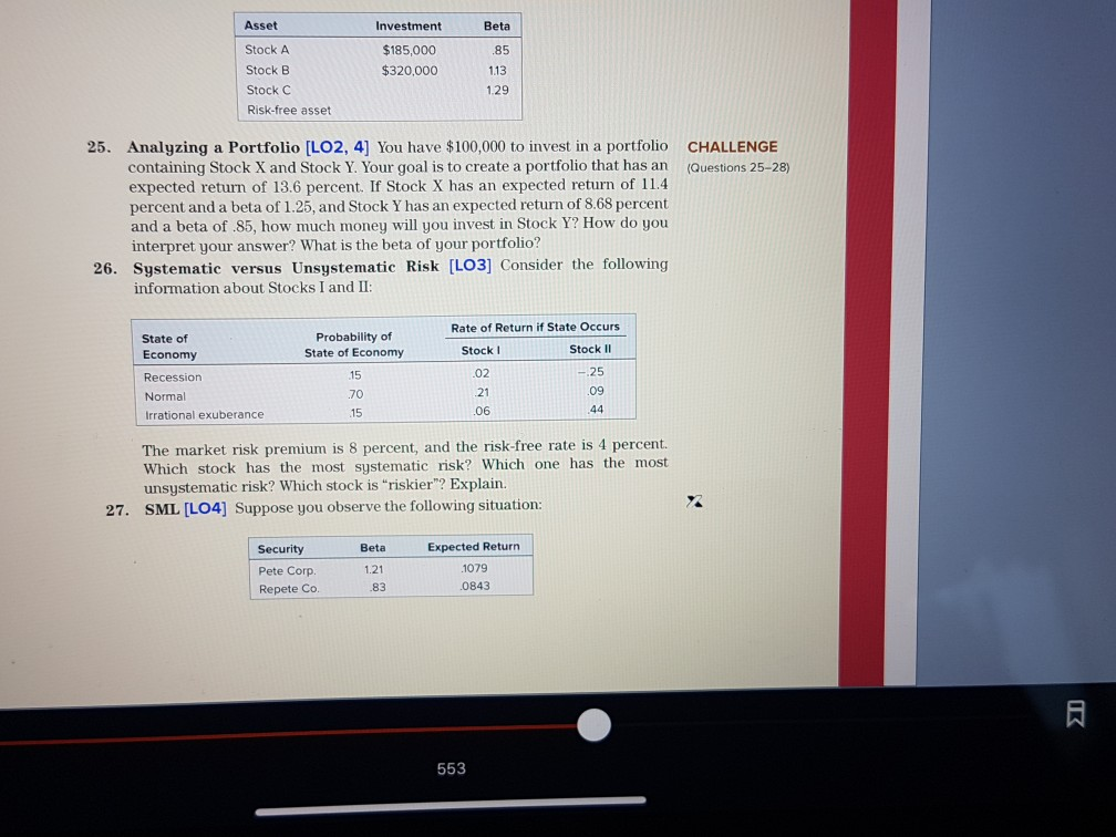 ANSWER WITH WORKING QUESTION 26 PLEASE Asset Stock A Stock B Stock
