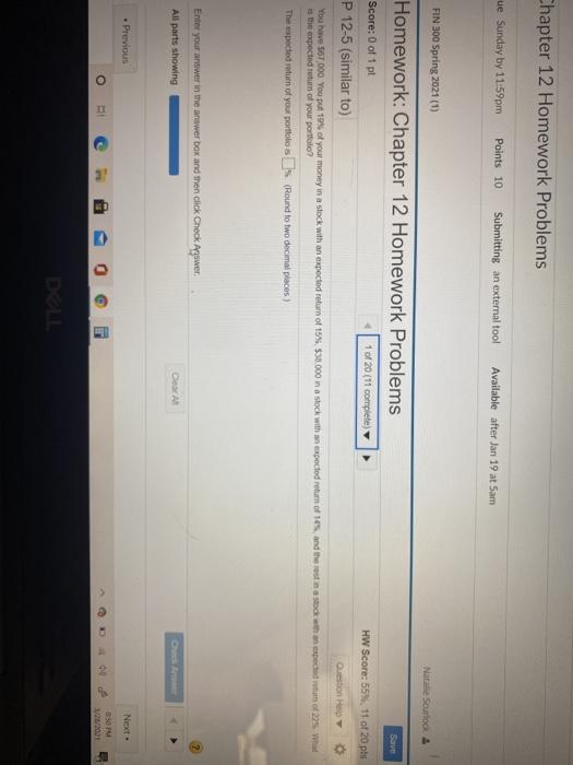 Chapter 12 Homework Problems die Sunday by 11:59pm Points 10 Submitting