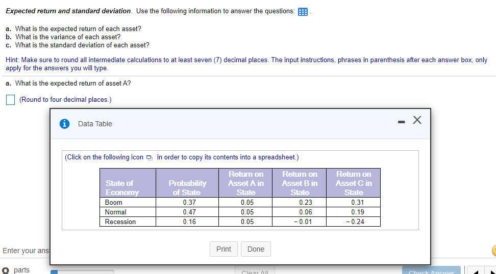  Expected return and standard deviation. Use the following information to answer