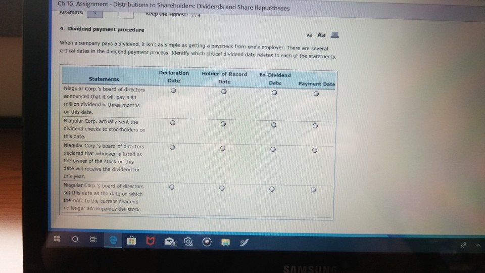  Ch 15: Assignment - Distributions to Shareholders: Dividends and Share Repurchases