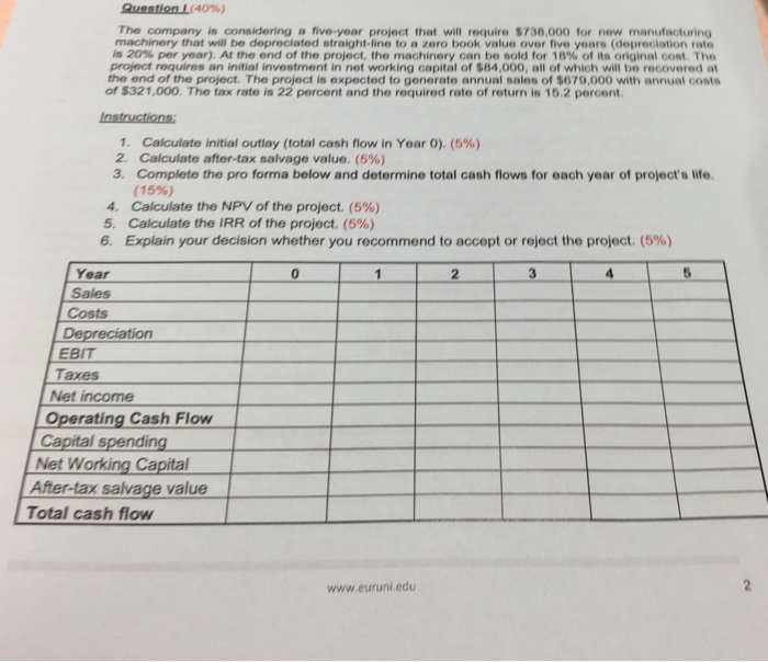 Solve step by step and include formulas. Thank you Question (40% )
