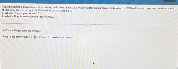  Rogot Instruments makes fine violins, violas, and celos, It has $1.1