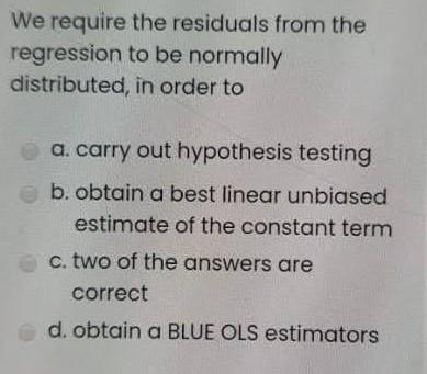 than 0.10, the more appropriate model is O a. the pooled OLS