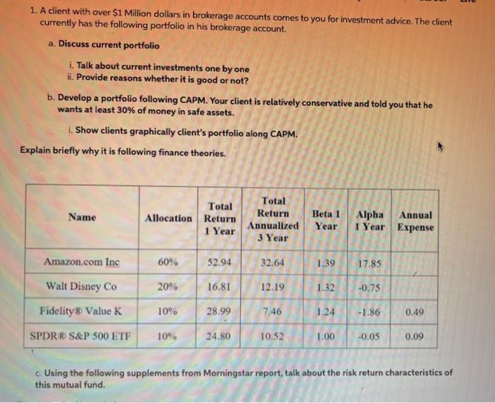 please helppp!! 1. A client with over $1 Million dollars in brokerage