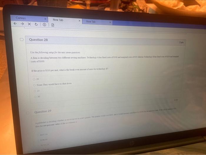  Canvas X New Tab Now Tab Question 28 Use the following