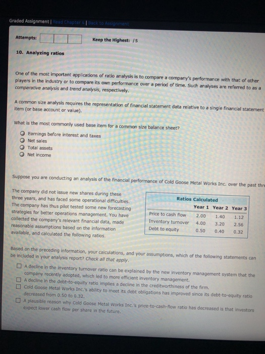  Analyzing ratios Graded Assignment Attempts: Keep the Highest:I5 10. Analyzing ratios