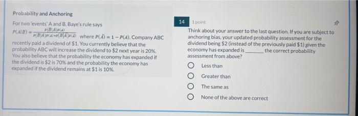following information Probability and Anchoring For two events A and B. Baye's