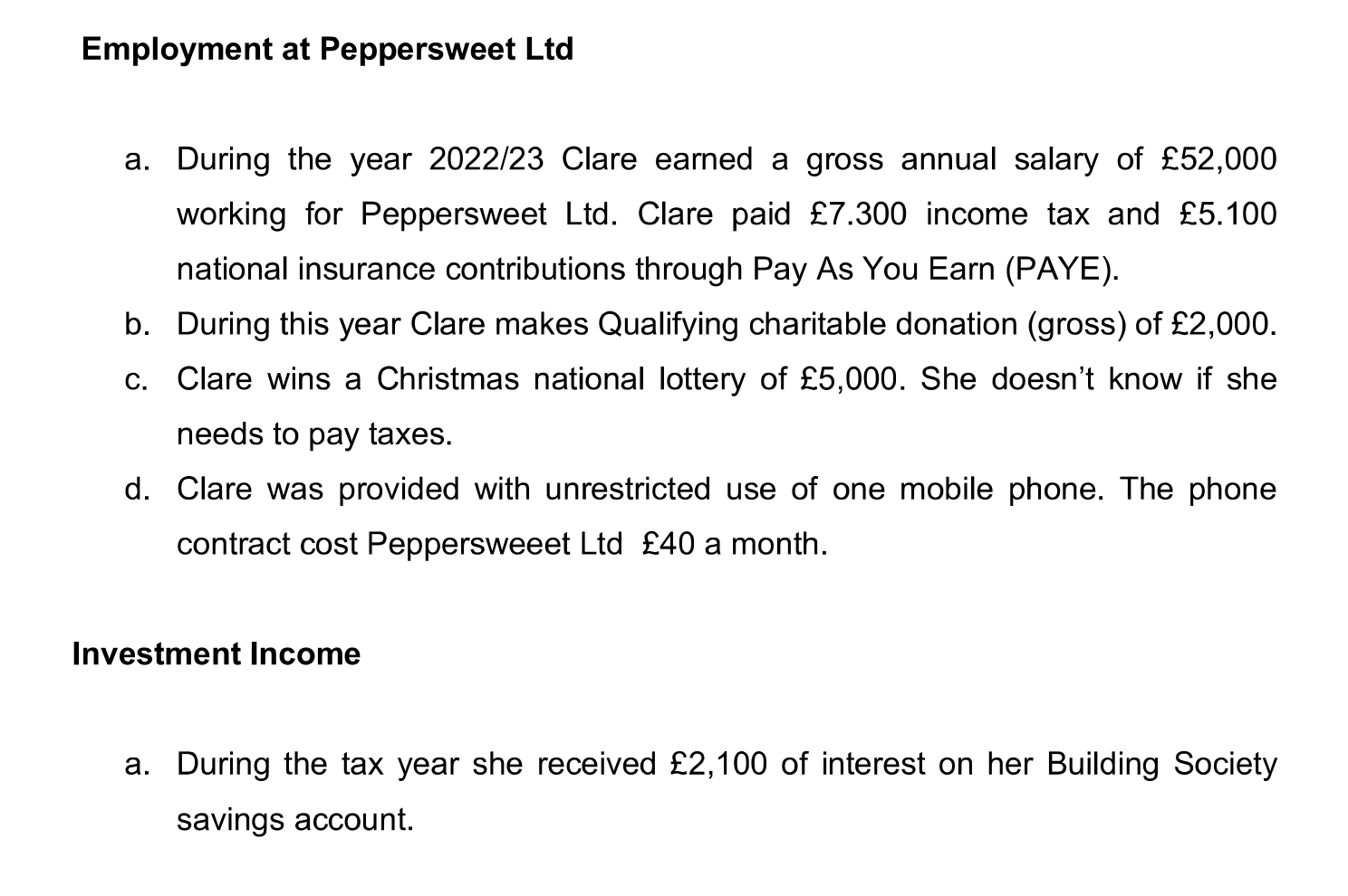 Clare Windsor: B1- Required: Calculate the taxable trading profit for the partnership